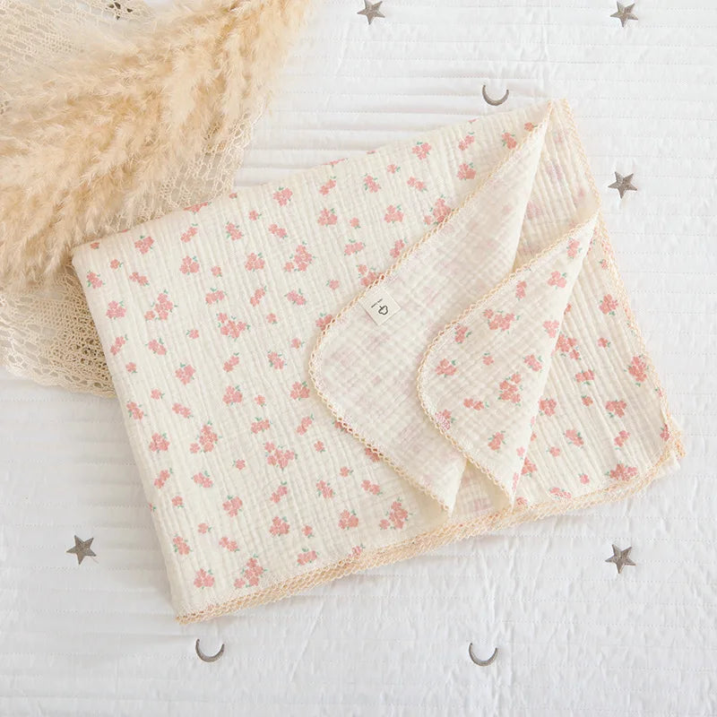 120X150CM Summer Floral Muslin Baby Blankets Baby Swaddle Wrap Receiving Blankets Soft Sleeping Bed Crib Quilt Stroller Blanket
