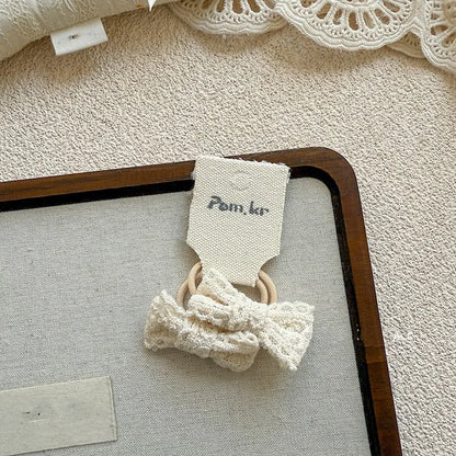 Baby Hair Band Girls White Ties Bows Elastic Rubber Headwear Exquisite Sweet Kids Baby Versatile Lace High Elasticity Hair Rope