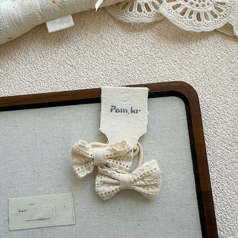 Baby Hair Band Girls White Ties Bows Elastic Rubber Headwear Exquisite Sweet Kids Baby Versatile Lace High Elasticity Hair Rope