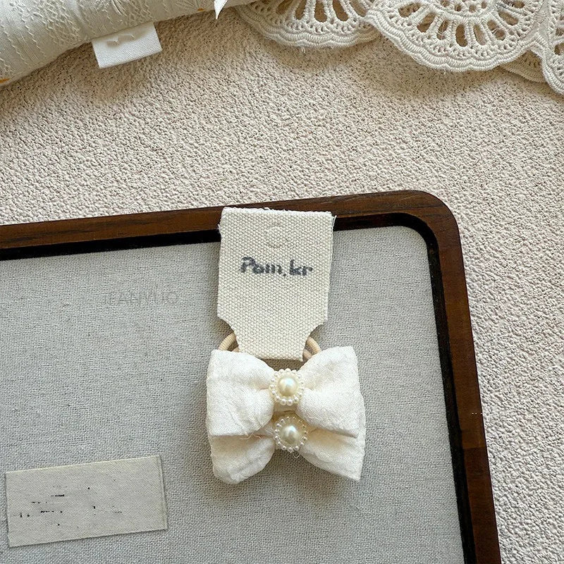 Baby Hair Band Girls White Ties Bows Elastic Rubber Headwear Exquisite Sweet Kids Baby Versatile Lace High Elasticity Hair Rope