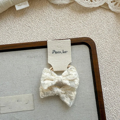 Baby Hair Band Girls White Ties Bows Elastic Rubber Headwear Exquisite Sweet Kids Baby Versatile Lace High Elasticity Hair Rope