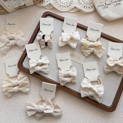 Baby Hair Band Girls White Ties Bows Elastic Rubber Headwear Exquisite Sweet Kids Baby Versatile Lace High Elasticity Hair Rope