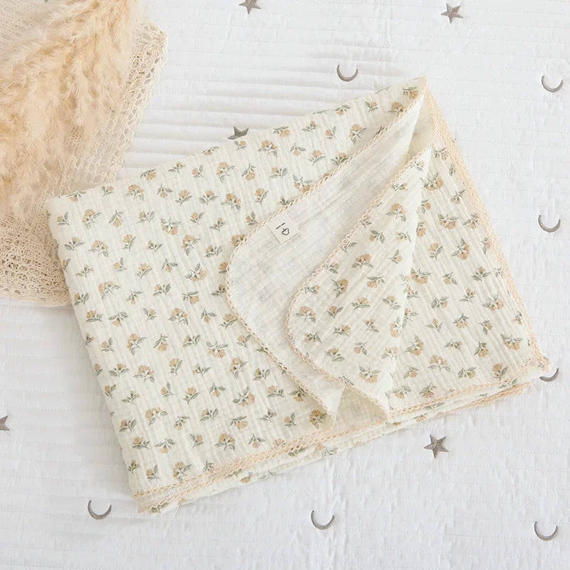120X150CM Summer Floral Muslin Baby Blankets Baby Swaddle Wrap Receiving Blankets Soft Sleeping Bed Crib Quilt Stroller Blanket