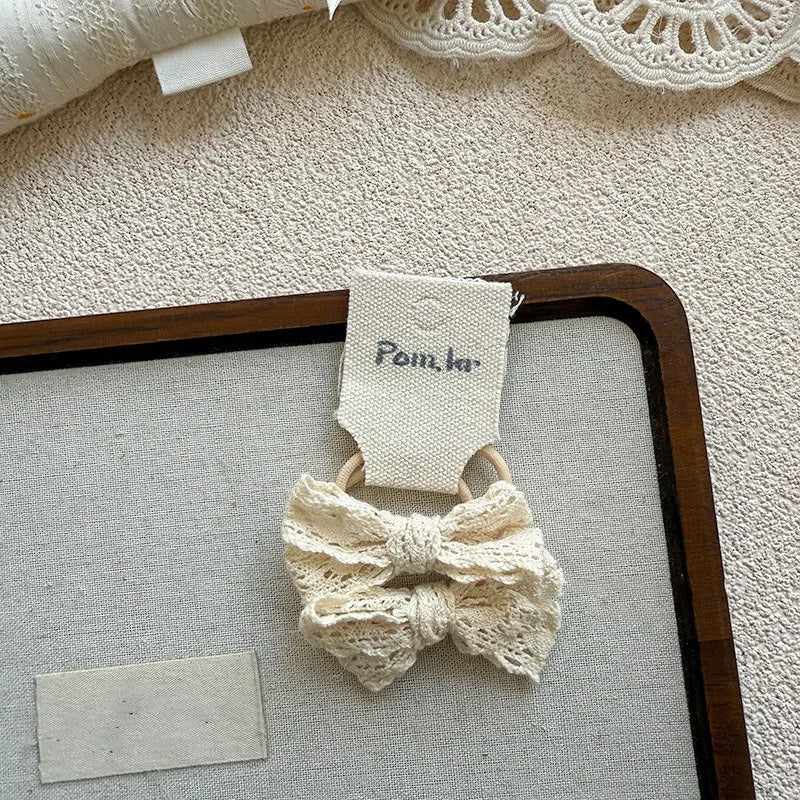 Baby Hair Band Girls White Ties Bows Elastic Rubber Headwear Exquisite Sweet Kids Baby Versatile Lace High Elasticity Hair Rope