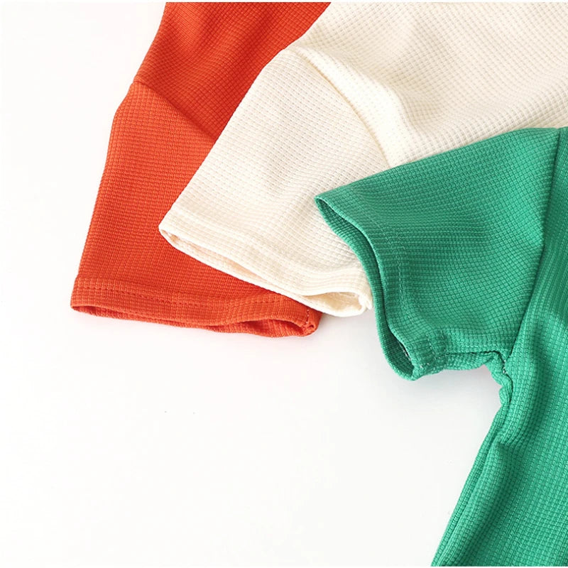 New Summer Children's Casual Set for Boys Girls Loose Short Sleeved Waffle Breathable and Comfortable Set