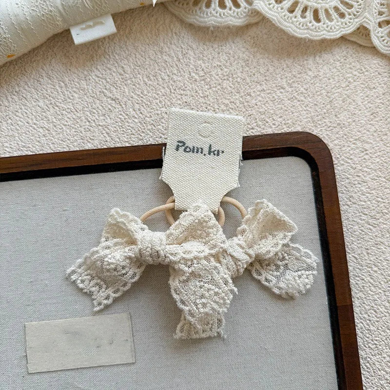 Baby Hair Band Girls White Ties Bows Elastic Rubber Headwear Exquisite Sweet Kids Baby Versatile Lace High Elasticity Hair Rope
