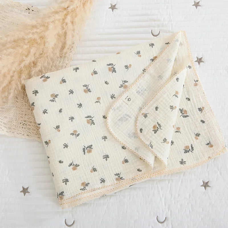120X150CM Summer Floral Muslin Baby Blankets Baby Swaddle Wrap Receiving Blankets Soft Sleeping Bed Crib Quilt Stroller Blanket