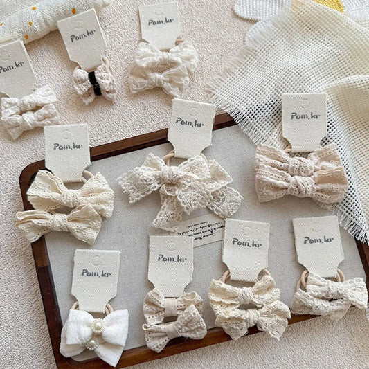 Baby Hair Band Girls White Ties Bows Elastic Rubber Headwear Exquisite Sweet Kids Baby Versatile Lace High Elasticity Hair Rope
