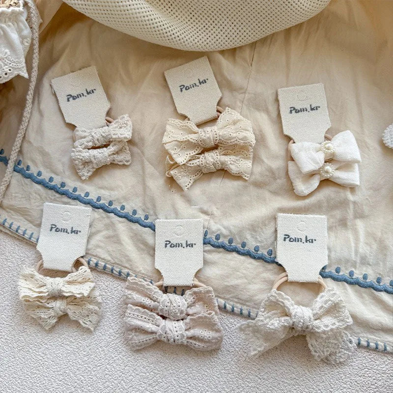 Baby Hair Band Girls White Ties Bows Elastic Rubber Headwear Exquisite Sweet Kids Baby Versatile Lace High Elasticity Hair Rope