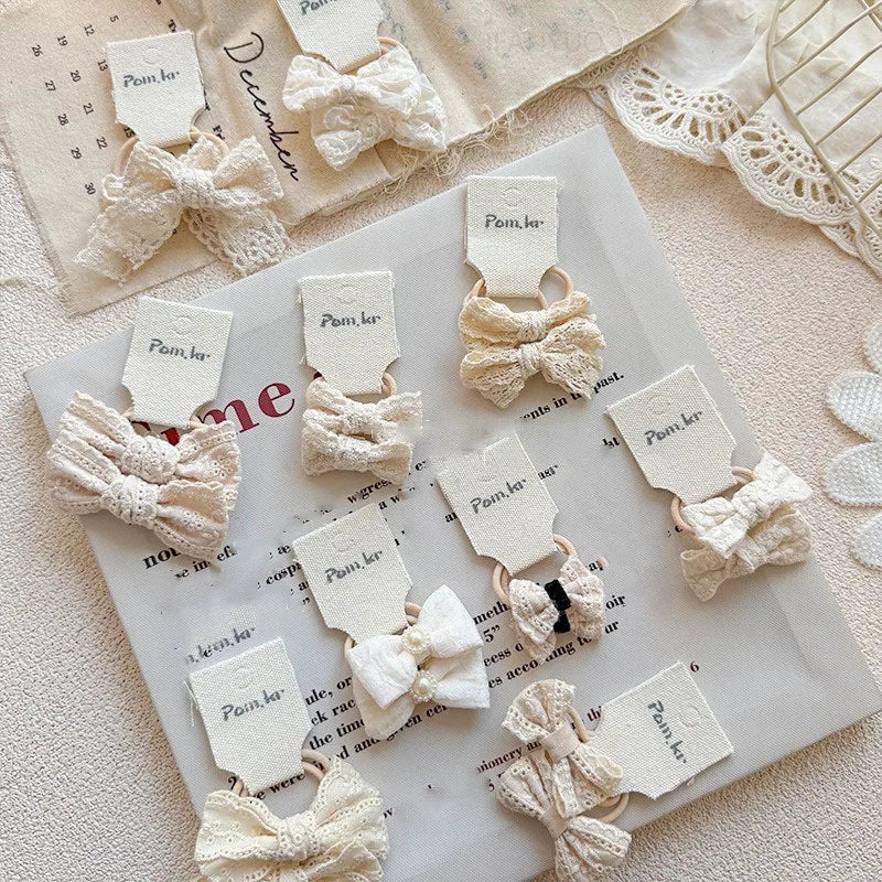 Baby Hair Band Girls White Ties Bows Elastic Rubber Headwear Exquisite Sweet Kids Baby Versatile Lace High Elasticity Hair Rope