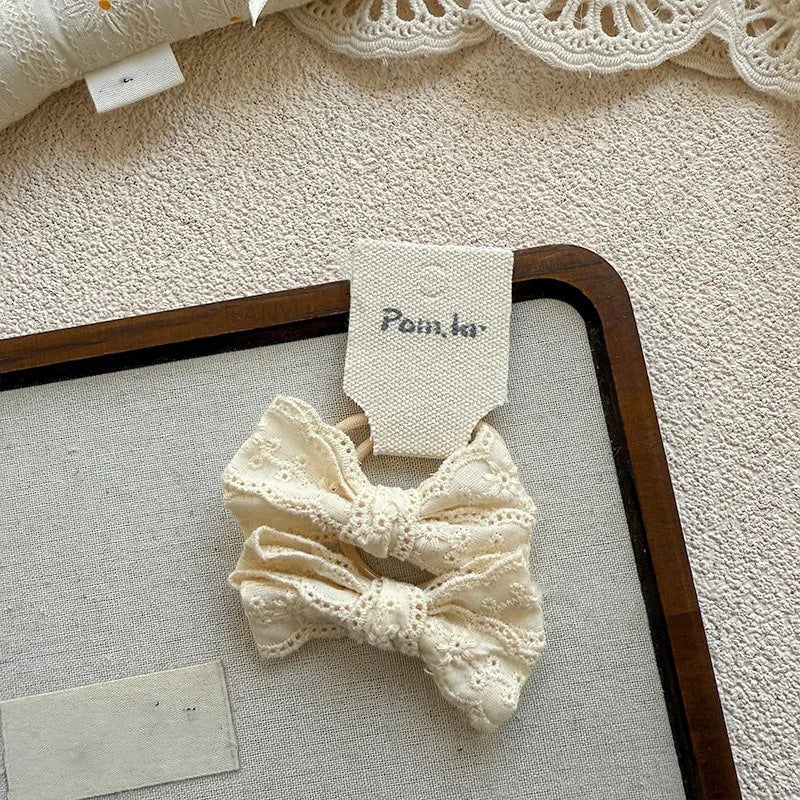 Baby Hair Band Girls White Ties Bows Elastic Rubber Headwear Exquisite Sweet Kids Baby Versatile Lace High Elasticity Hair Rope